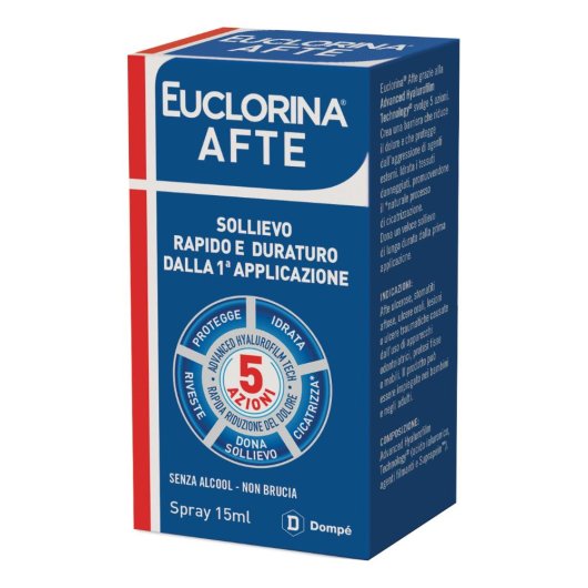 Euclorina Afte Spray - Dompé - 15 ml - Spray orale che svolge un’azione sulle afte per un sollievo dal dolore