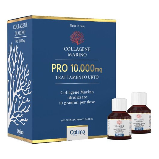 COLLAGENE MARINO Pro 10.000 mg - Trattamento Urto - Optima Naturals - 12 flaconcini - Integratore alimentare a base di collagene marino idrolizzato 