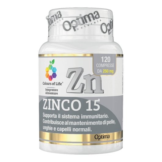 Colours of Life - Zinco 15 - Optima Naturals - 120 compresse - Integratore alimentare di Zinco