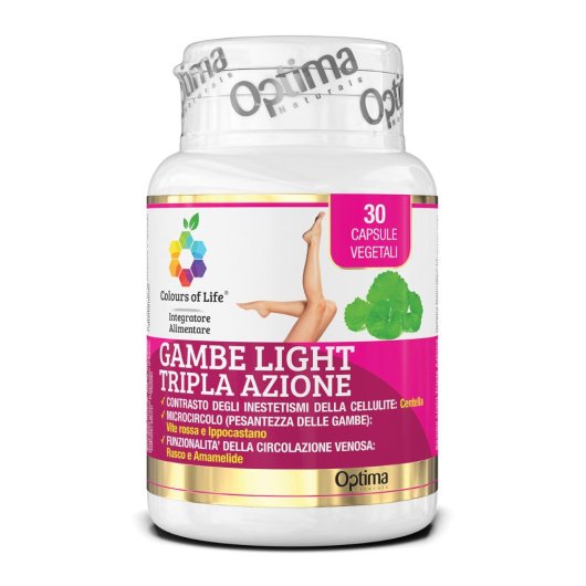 Colours of Life - Gambe Light Tripla Azione - Optima Naturals - 30 capsule - Integratore alimentare per contrastare cellulite e gambe pesante