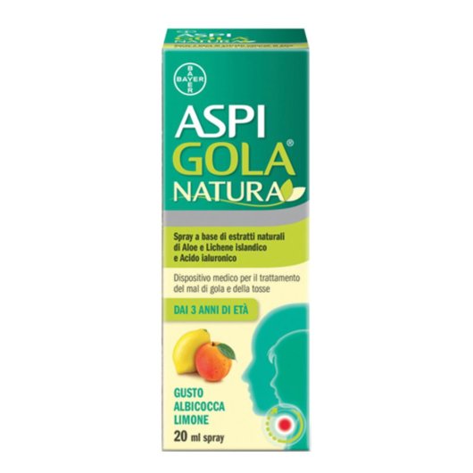 Aspi Gola Natura - Spray (Albicocca e Limone) - Bayer - Flacone da 20 ml - Medicinale spray per il trattamento della tosse e del mal di gola