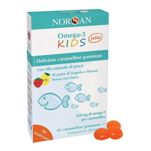 Norsan Omega 3 Kids - Caramelline gusto fragola e limone- Integratore per il benessere del sistema cardiocircolatorio