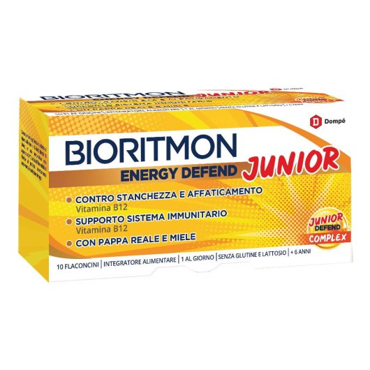 Bioritmon Energy Defend Junior - Dompé - 10 flaconcini - Integratore alimentare per bambini che aiuta il normale funzionamento del sistema immunitario