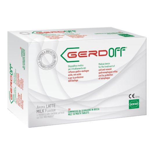 GerdOff (Gusto latte) - Alfasigma - 30 compresse - Dispositivo medico che aiuta a contrastare i sintomi del reflusso gastro-esofageo e dell'iperacidità