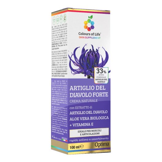 Colours of Life - Artiglio del Diavolo Forte - Optima Naturals - Flacone da 100 ml - Crema eudermica all'artiglio del diavolo, ideale per dolore e infiammazione di muscoli e articolazioni