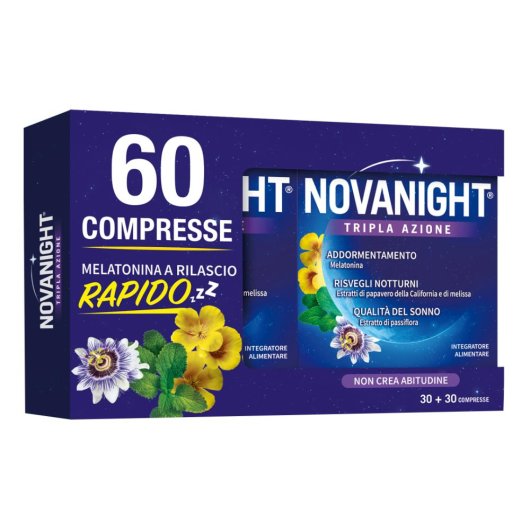 Novanight Tripla azione - Opella - Promo pack 30+30 compresse - Integratore alimentare che aiuta a ritrovare il naturale ciclo del sonno