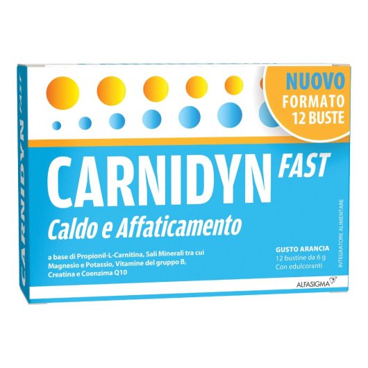 Carnidyn Fast Magnesio e Potassio - Alfasigma - 12 bustine - Integratore alimentare per il reintegro idrosalino nei casi di stanchezza fisica e affaticamento muscolare