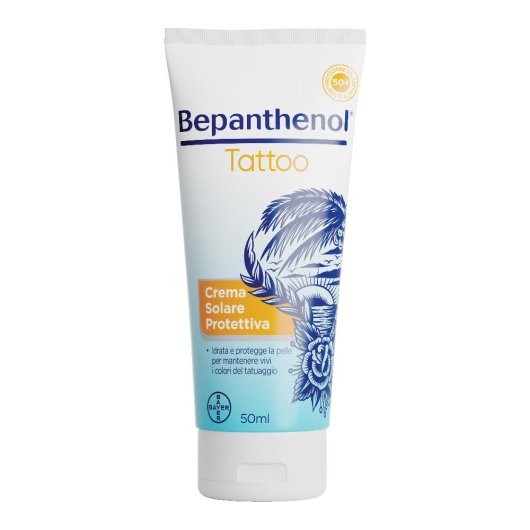 Bepanthenol - Tattoo Crema solare protettiva 50+ - Bayer - Tubetto da 50 ml - Crema solare 50+ specifica per la protezione della pelle tatuata