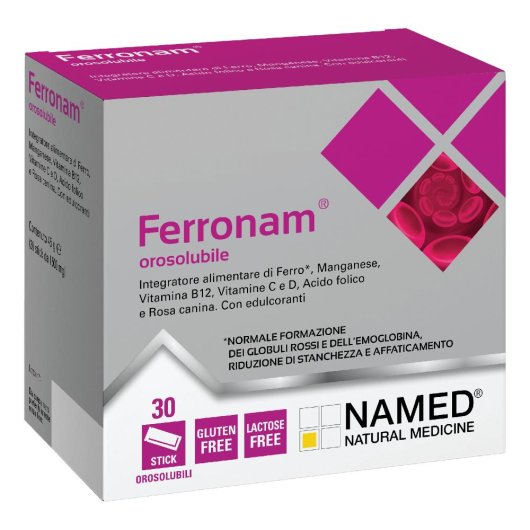 Ferronam Orosolubile - Named - 30 stick orosolubili - Integratore alimentare per la riduzione della stanchezza e dell'affaticamento