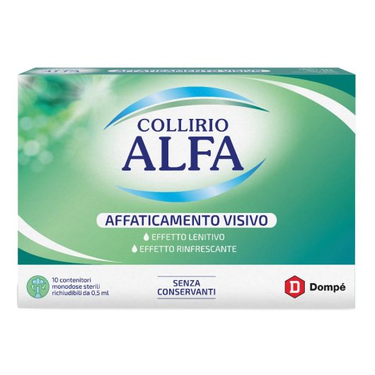 Collirio Alfa Monodose - AFFATICAMENTO VISIVO - Dompé - 10 monodose - Collirio ad azione rinfrescante e lenitiva in caso di occhi affaticati