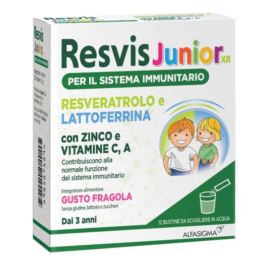 Resvis Junior XR - Alfasigma - 12 bustine - Integratore alimentare che aiuta a rafforzare le difese immunitarie dei più piccoli