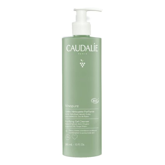 Caudalie Vinopure Gel Detergente Purificante Bio (Pelli Miste a Tendenza Acneica) - Flacone da 385 ml - Detergente indicato per la detersione quotidiana in caso di pelle mista a tendenza acneica