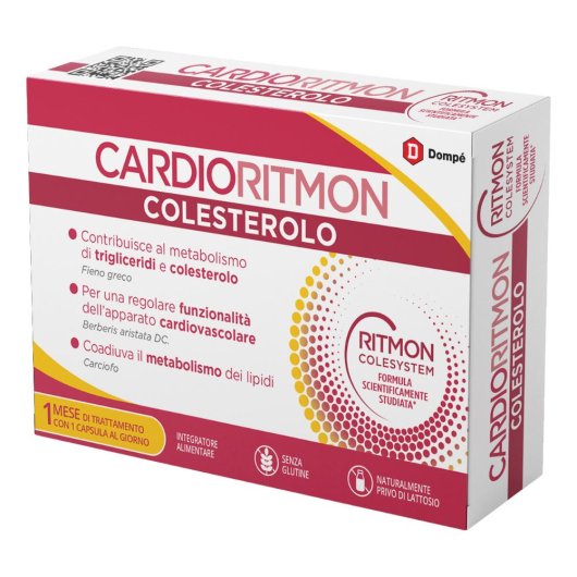 Cardioritmon Colesterolo - Dompé - 30 capsule - Integratore alimentare che contribuisce alla regolazione del metabolismo del colesterolo e dei trigliceridi