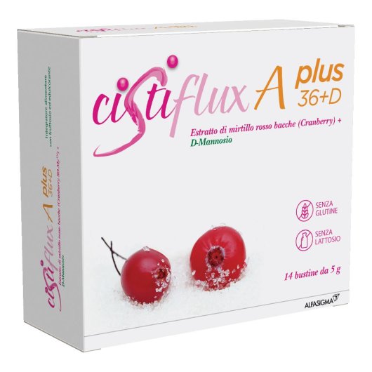 Cistiflux A Plus 36+ D - Alfasigma - 14 bustine - Integratore alimentare con mirtillo rosso per il benessere delle vie urinarie