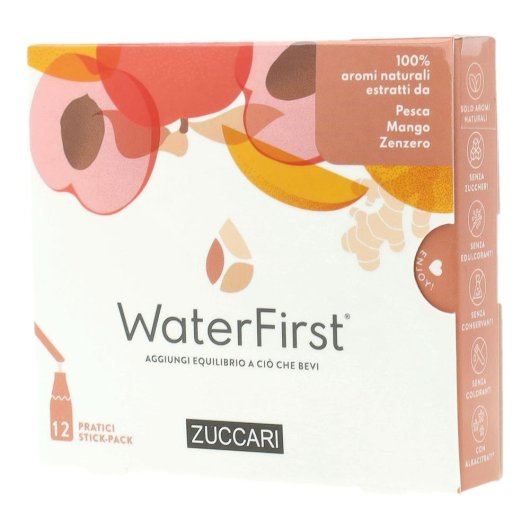WaterFirst Pesca Mango Zenzero - Zuccari - 12 stick-pack - Aromatizzatore per acqua con veri aromi estratti da fiori, frutta e piante