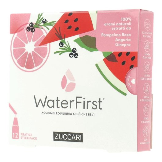 WaterFirst Pompelmo Anguria Ginepro - Zuccari - 12 stick-pack - Aromatizzatore per acqua con veri aromi estratti da fiori, frutta e piante