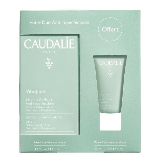 Caudalie Vinopure Cofanetto Siero Salicilico Anti-imperfezioni + Fluido Opacizzante/Idratante - Cofanetto viso per pelli miste/grasse a tendenza acneica