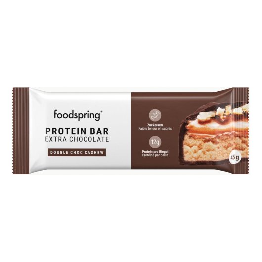 Protein Bar Extra Chocolate - Doppio cioccolato - Foodspring - 65 grammi per porzione - Barretta proteica senza zuccheri aggiunti