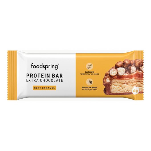 Protein Bar Extra Chocolate - Caramello morbido - Foodspring - 65 grammi per porzione - Barretta proteica senza zuccheri aggiunti