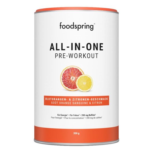 All In One Pre Workout - FoodSpring - Integratore Pre Allenamento Arancia Rossa e Limone 350g