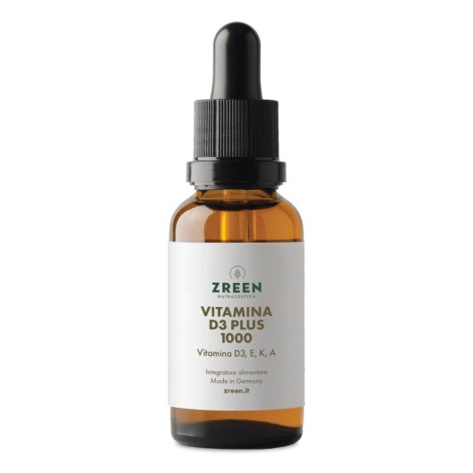 Zreen Vitamina D3 P 1000 Gocce 15ml – Complesso Sinergico con Vitamine A, K2 (MK-7) ed E: Supporto per Ossa, Vista e Sistema Immunitario