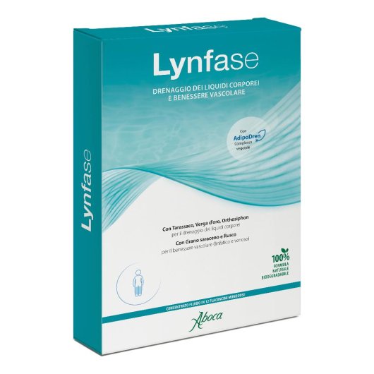 Lynfase  - Aboca - Concentrato Fluido Integratore Drenaggio dei Liquidi Controllo del Peso, 12 Flaconcini x 15g