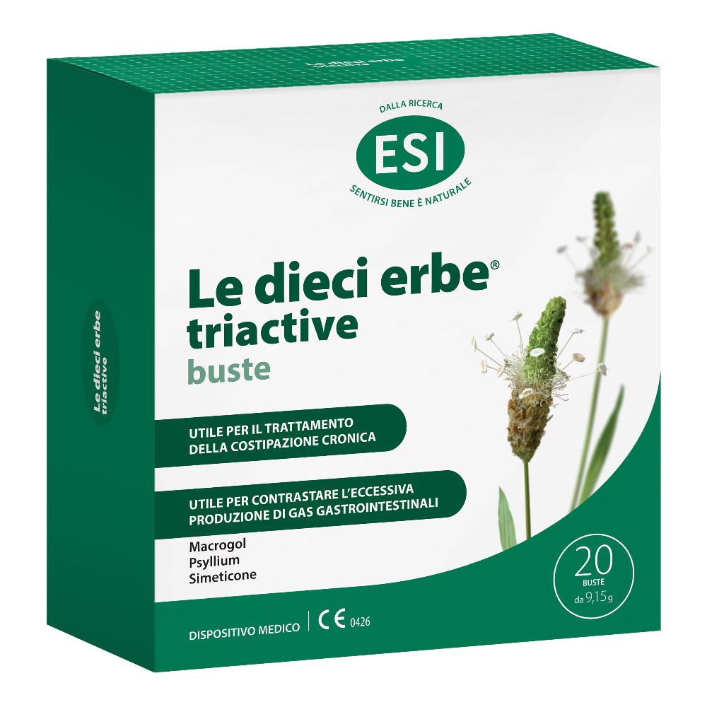 ESI Le Dieci Erbe Triact 20 Bustine - Dispositivo Medico per Stitichezza e Gonfiore con Macrogol, Psillio e Simeticone
